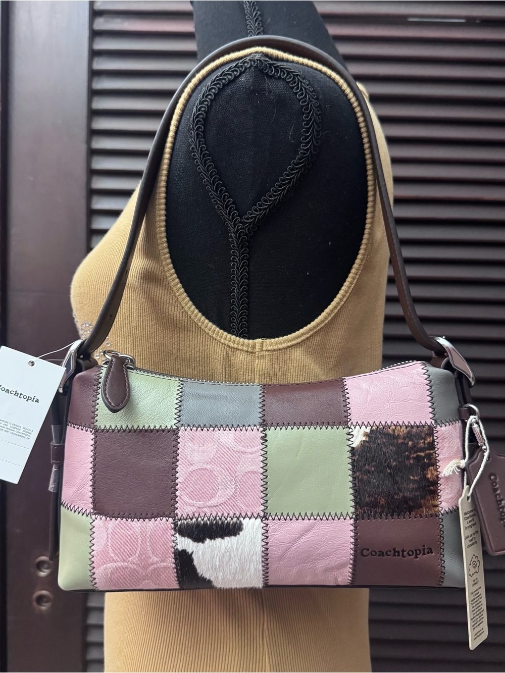 Coach Patchwork Shoulder Bag in Pink, Brown & Green
